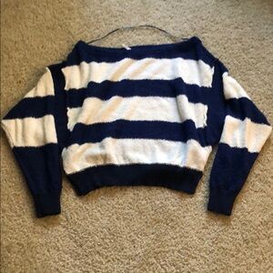 Free People Cropped Blue and White Striped Women's Sweater size xs